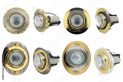 set of halogen bulbs on white background, collection of different kind of light bulbs, led, Halogen, bulb, energy saving light bulb, light lamps,