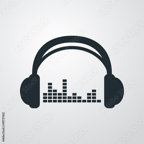 Icono plano auriculares con ecualizador en fondo degradado