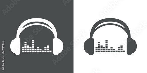 Icono plano auriculares con ecualizador gris y blanco
