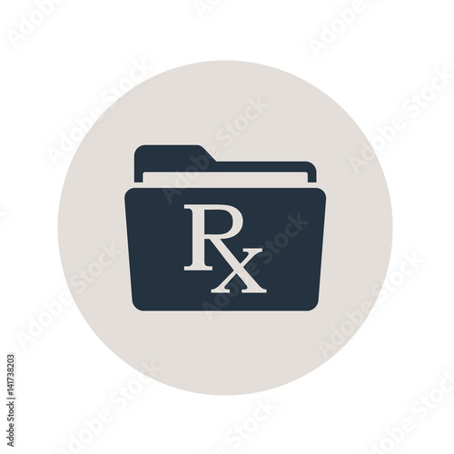 Icono plano carpeta con simbolo Rx en circulo gris