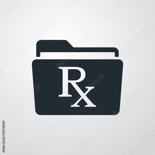 Icono plano carpeta con simbolo Rx en fondo degradado