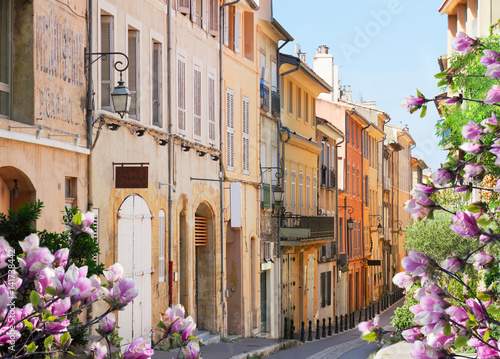 old town street of Aix en Provence at spring, France photo