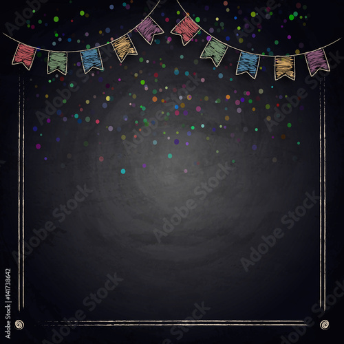 Chalkboard background with drawing bunting flags