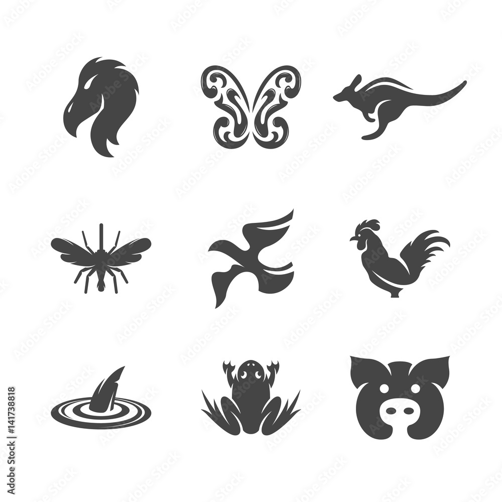 Fototapeta premium Modern icons set silhouettes of animals