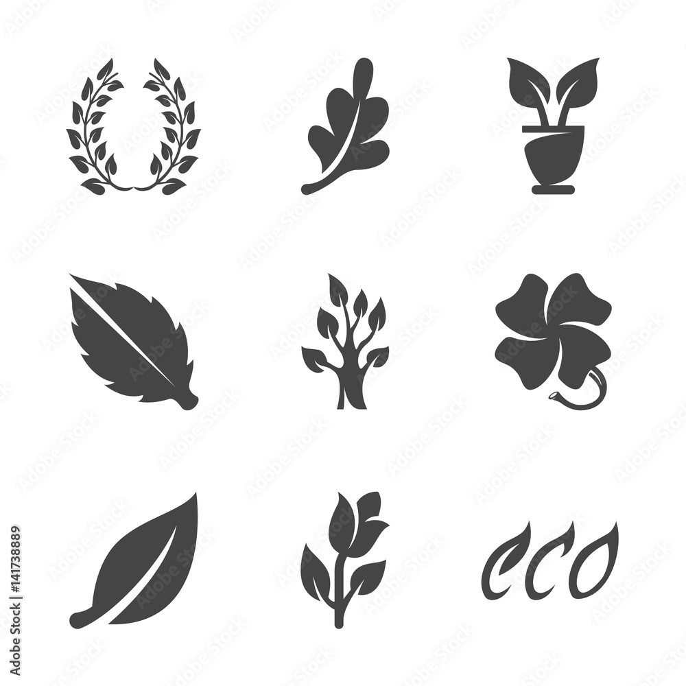 Modern icons set silhouettes of ecology nature and environment conservation Modern icons set silhouettes of ecology nature and environment conservation
