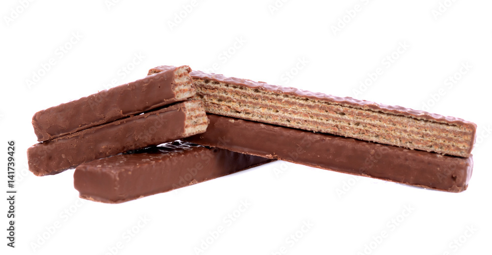 wafers in chocolate isolated on a white background wafers in chocolate isolated on a white background