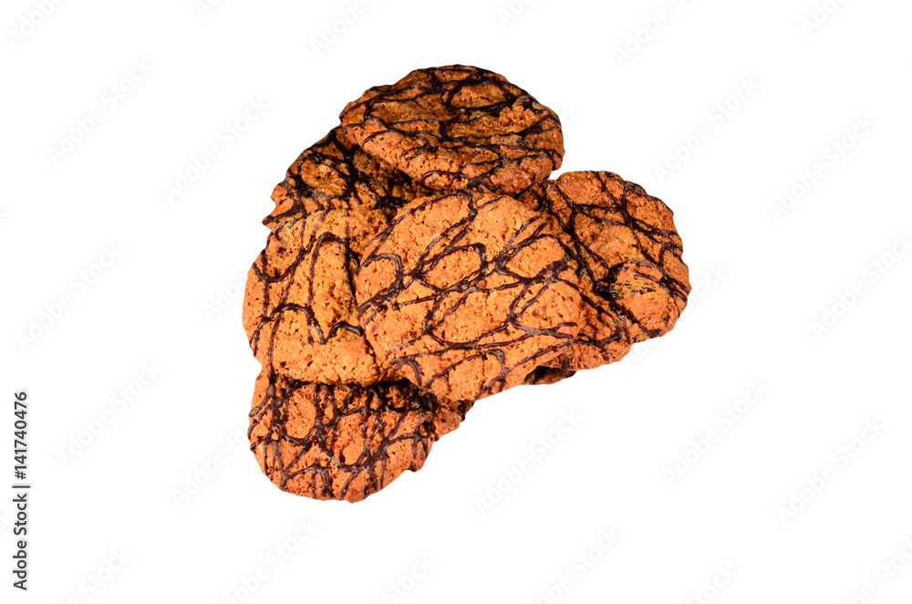 Heap of the chocolate chip cookies isolated on white Heap of the chocolate chip cookies isolated on white