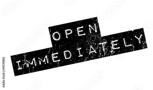 Open Immediately rubber stamp. Grunge design with dust scratches. Effects can be easily removed for a clean, crisp look. Color is easily changed.