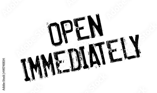Open Immediately rubber stamp. Grunge design with dust scratches. Effects can be easily removed for a clean, crisp look. Color is easily changed.