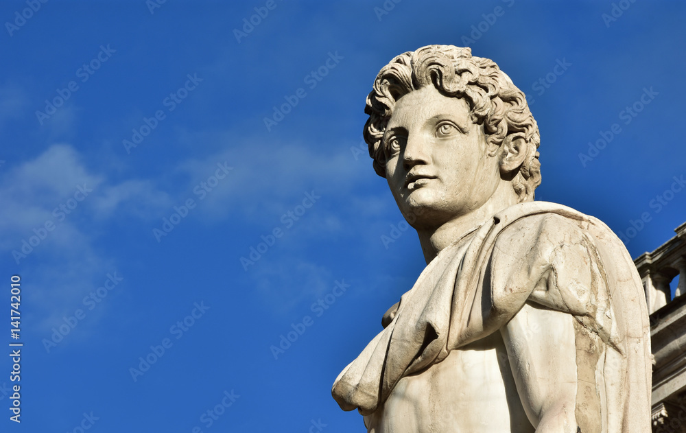 Ancient statue of Dioskouri from Rome Capitoline Hill at sunset