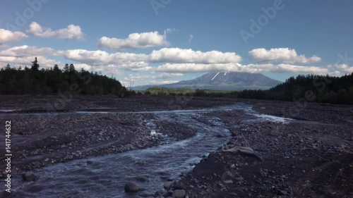 View of volcano Ostry Tolbachik from river Studenaya stock footage video photo