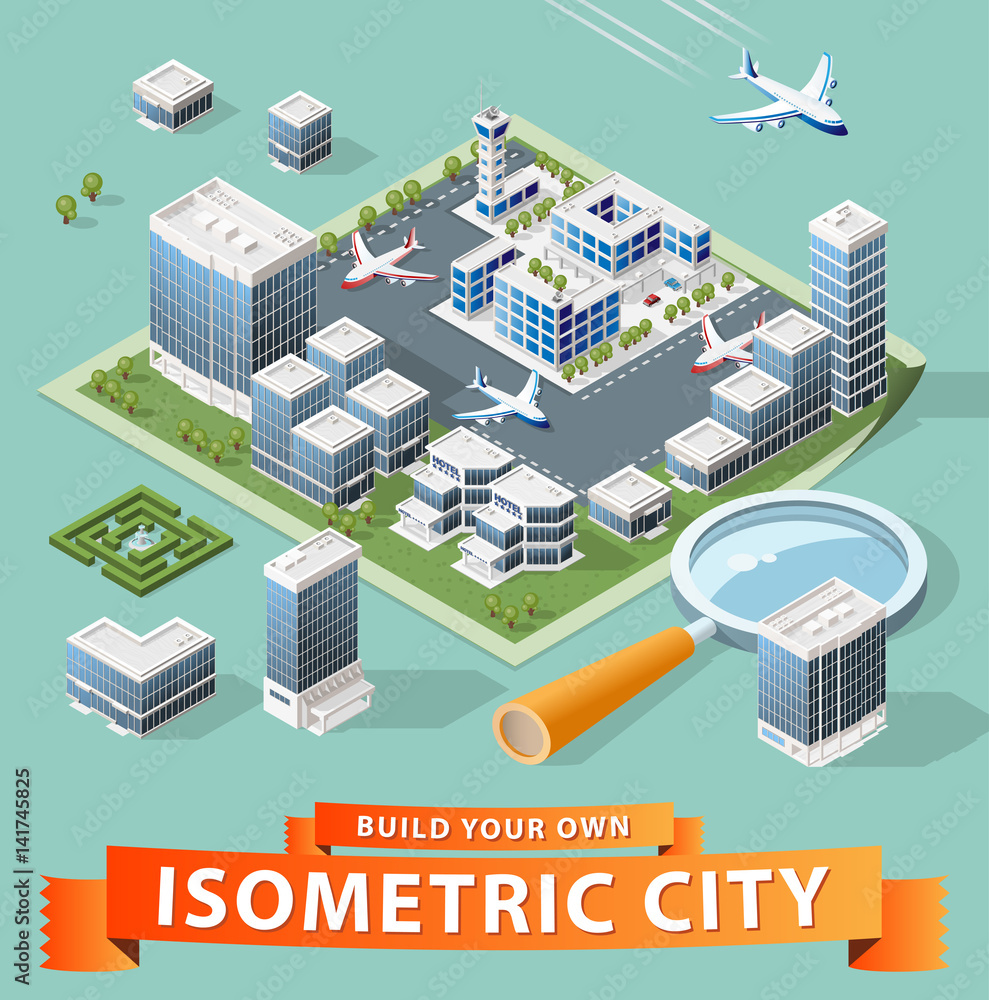 Set of Isolated High Quality Isometric City Elements on White Background Set of Isolated High Quality Isometric City Elements on White Background