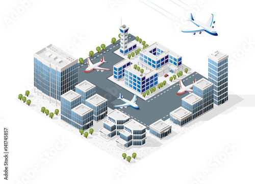 Set of Isolated High Quality Isometric City Elements on White Background