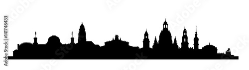 Die Skyline von Dresden als Silhouette. Vektorskyline mit Zwinger, Semperoper und Frauenkirche.
