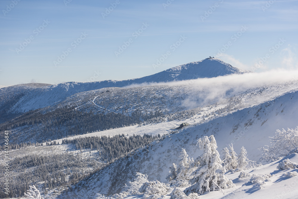 Winter in Karkonosze - Fog, frost nad snow Sniezka