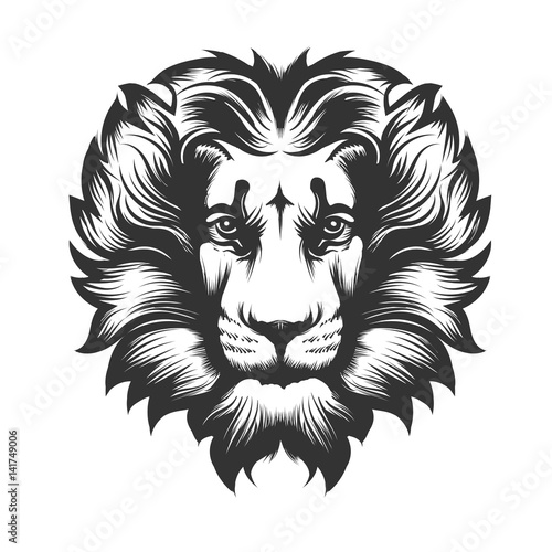 Fototapeta Naklejka Na Ścianę i Meble -  Lion Head drawn in Engraving Style