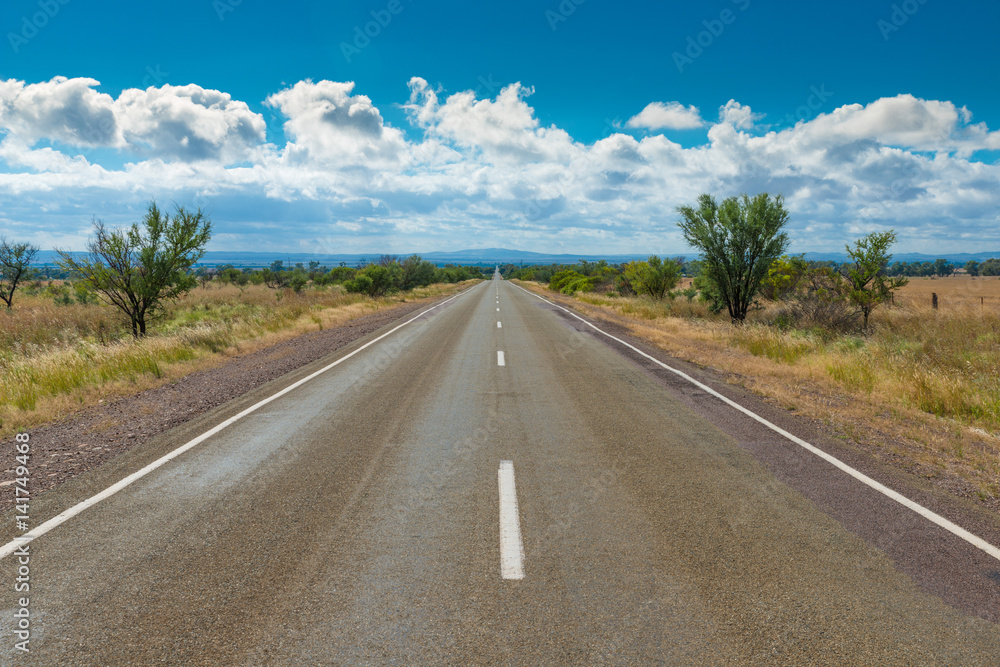 Empty Australian  highway two lane road in rural outback