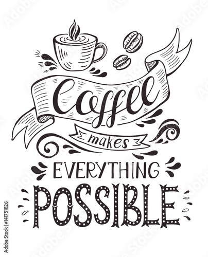 Banner with coffee cup and quote.