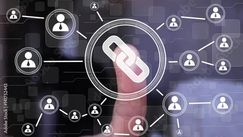 Businessman pushing button link network web