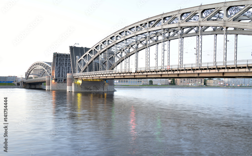 Neva river and Bridge Peter the Great. Neva river and Bridge Peter the Great.