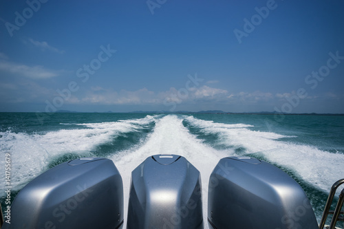 speed boat motor and air bubble on sea for travel - can use to display or montage on product