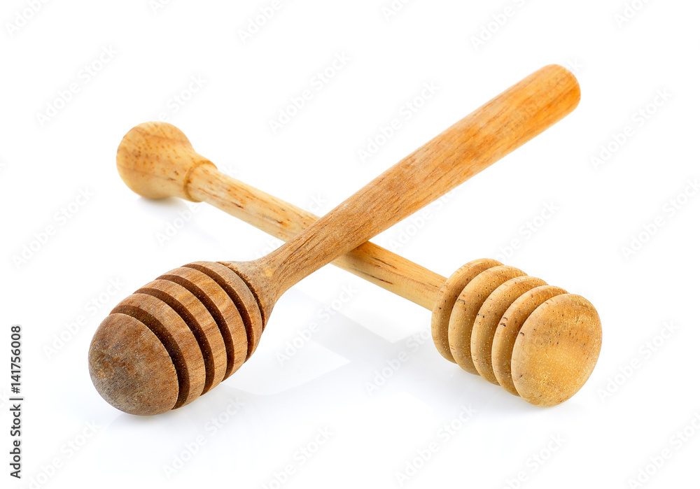 wooden honey stick isolated on white background wooden honey stick isolated on white background