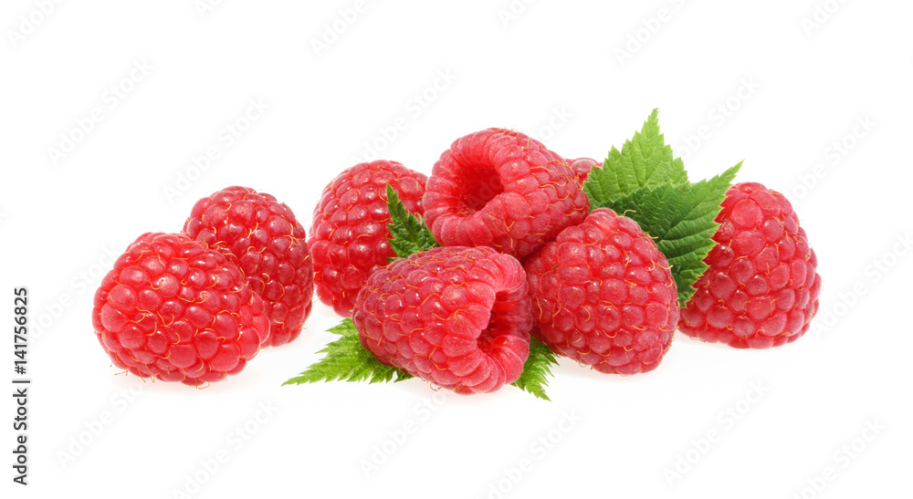 Raspberries with leaves isolated Raspberries with leaves isolated