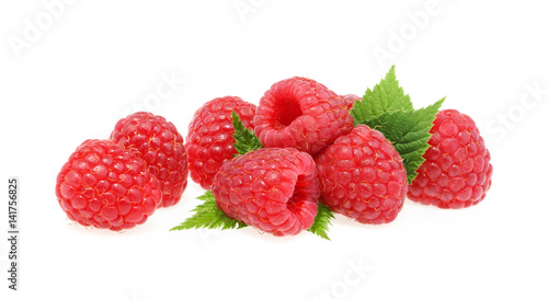 Raspberries with leaves isolated