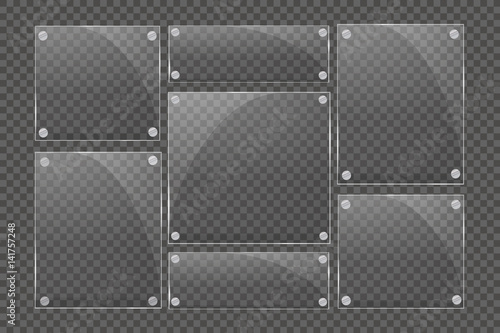 Glass plates are installed. Vector glass banners on a transparent background. Glass. Glass paintings. Color frames.
