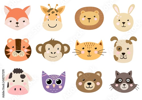 Cute animal heads for baby and children design