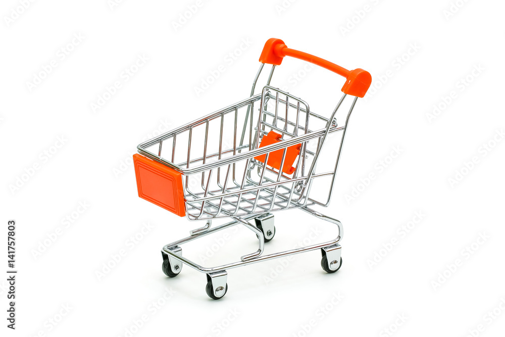 Isolated red shopping cart on white background