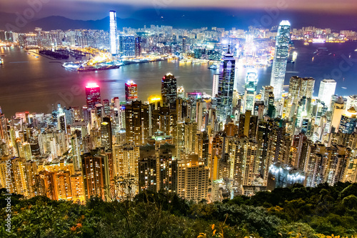 View point of Hong Kong city at the peak, night time © bookybuggy