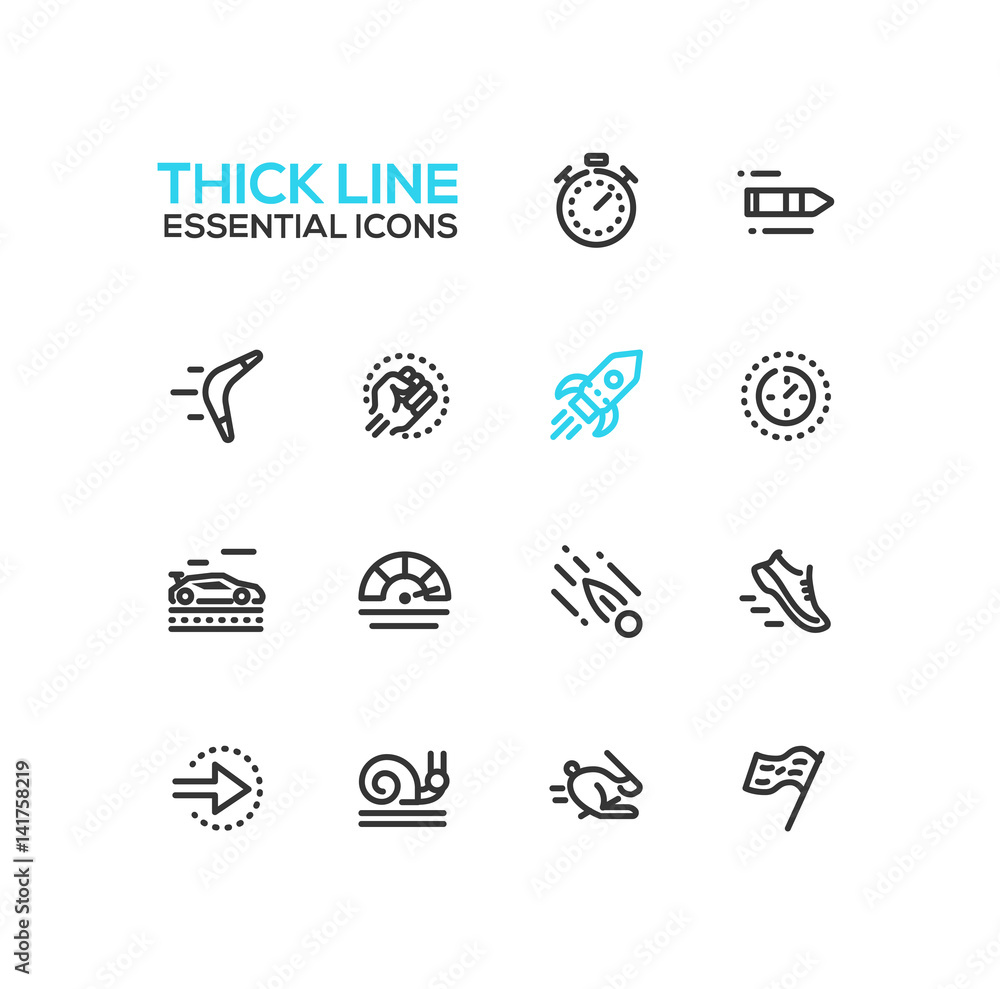 Speed - modern vector single thick line icons set Speed - modern vector single thick line icons set