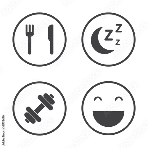 The Four Pillars of Health. Healthcare icons set