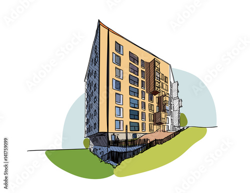 Colored architectural sketch vector.