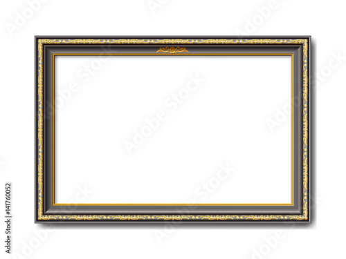 Schwarz goldener vintage Vektor Bilderrahmen mit Reliefapplikationen isoliert auf weißem Hintergrund 