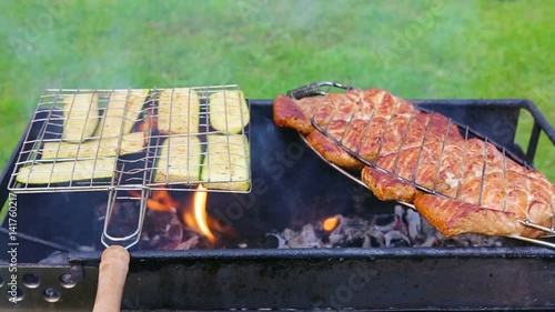 Grill with zucchin and fish. photo