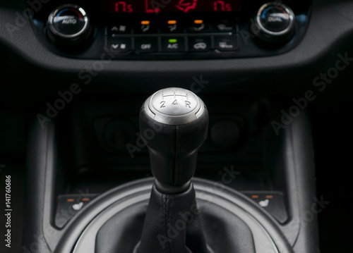 Abstract view of a gear lever, manual gearbox, car interior details