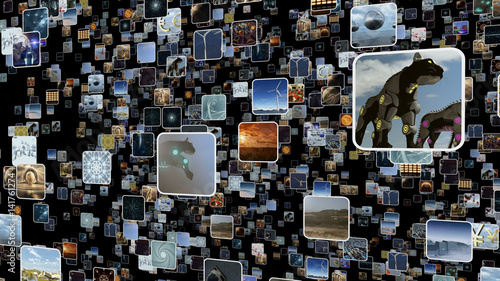 Valokuva Video wall with many small icons popping up. 3D rendering