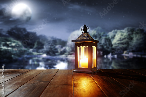 lamp on desk and night 