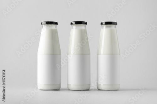 Milk Bottle Mock-Up - Three Bottles. Blank Label