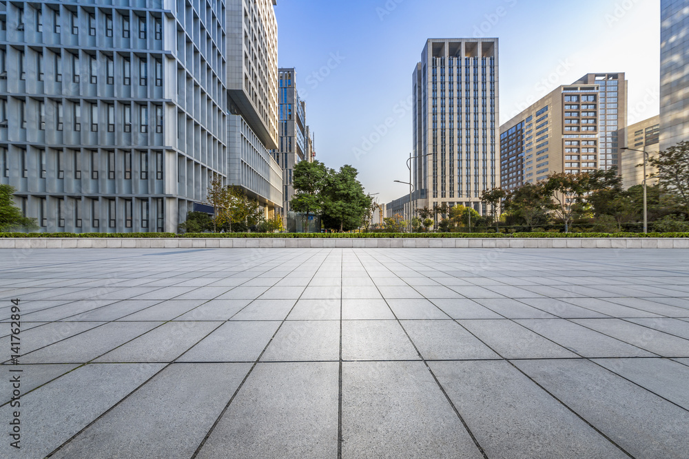 Empty floor with modern business office building Empty floor with modern business office building