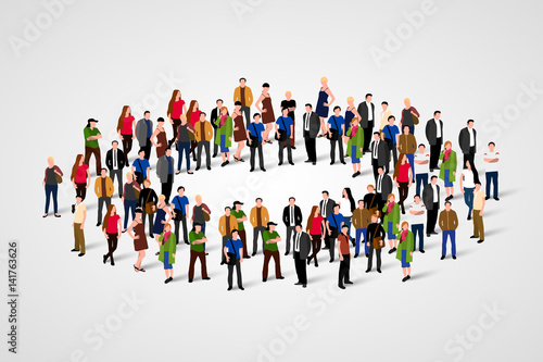 Large group of people in the shape of circle.