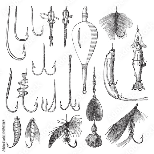 Fishing hook collection / vintage illustration 