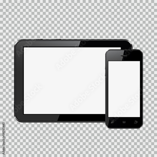 Digital tablet and smartphone isolated on transparent background