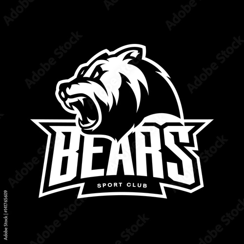 Furious bear sport vector logo concept isolated on dark background. Modern predator professional team badge design.
Premium quality wild animal t-shirt tee print illustration.