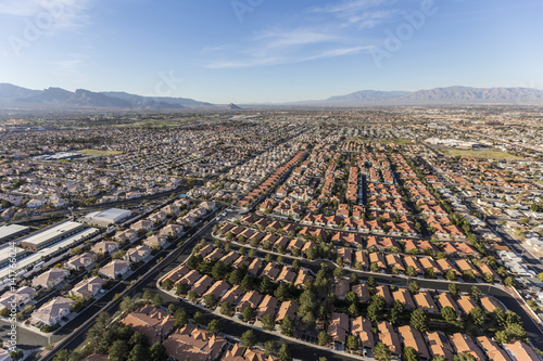 Aerial view of suburban neighborhood sprawl in Las Vegas, Nevada. 