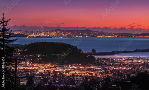 Panorama Night View of San Francisco Bay  East Bay  Oakland  Berkeley  Richmond  El Cerrito  Kensington