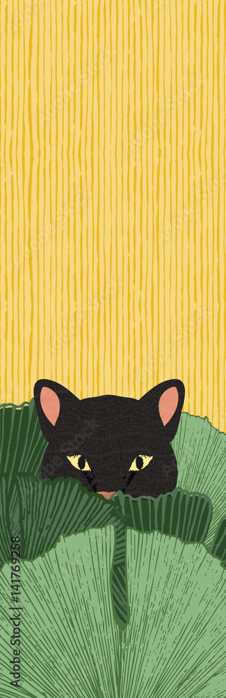 Obraz premium Creative Tropical Bookmark Illustration. Wild Feline Stalking. Hand drawn textures