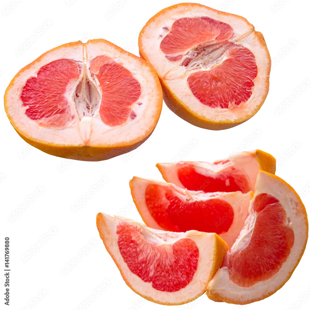 Grapefruit citrus fruit with half isolated on white. Grapefruit citrus fruit with half isolated on white.